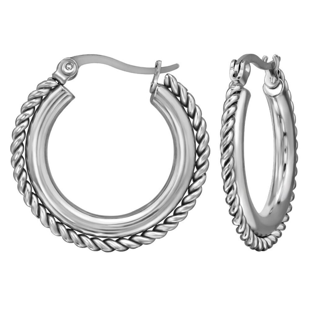 Stainless Steel Rope Twist Hoop Earrings 26mm